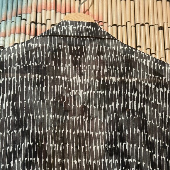 H by HALSTON Short Sleeve Button Front Duster Dress, Black and White Abstract, M - Picture 10 of 16